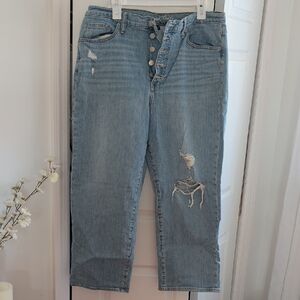 Universal Thread Light Blue Distressed Button down, Cropped Boyfriend Jeans